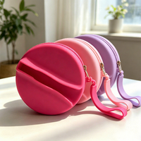 Pochette cosmétique ronde en silicone avec dragonne, fermeture éclair, étui de rangement portable pour rouges à lèvres et brillants à lèvres, organiseur d'écouteurs