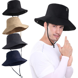 Summer Outdoor Sun Hat Wide Brim Breathable Drawstring Camping Hiking Solid Color Adult Unisex Sports Cap - Product Image 1