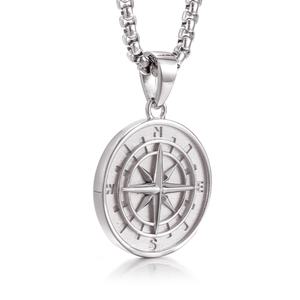 IDEAGEMER High-Grade Retro Personalized Accessory Sterling Silver <b>Compass</b> <b>Necklace</b> with Link Chain & Star Plate Design for Males - Product Image 4
