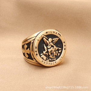 Bague de protection Saint Michel pour homme, en acier inoxydable argenté, forme croix, bijou tendance, cadeau pour toutes occasions - Product Image 5