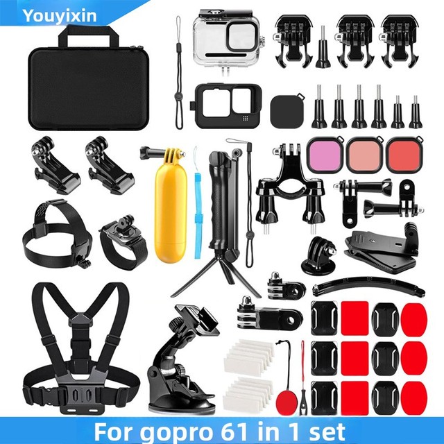 61 in 1 Action Camera Accessories Kit for GoPro Hero 13 12 11 10 9 Waterproof Housing, Chest/Head Mount, Bike Holder, Carry Case