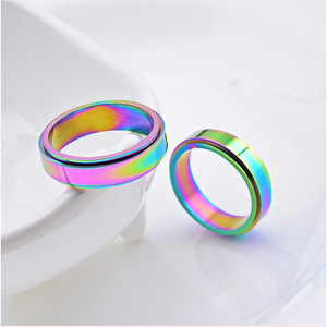 <b>Titanium</b> Steel Rainbow Rotating <b>Ring</b> 6mm Unisex Anxiety Relief Jewelry Gift - Product Image 2