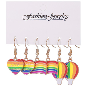 Boucles d'oreilles pendantes Cœur Arc-en-ciel en alliage, design Amour, bijoux fantaisie, coffret cadeau - Product Image 5