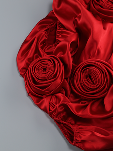 SB3354 Abito da Sera <span class=keywords><strong>Rosso</strong></span> di Lusso con Fiori 3D e Mantella Spalle Scoperte in <span class=keywords><strong>Velluto</strong></span> Abito da Festa di San Valentino Aderente in Raso - Product Image 4