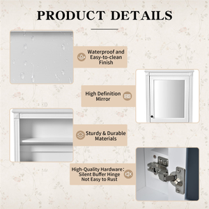 Gabinete de Almacenamiento para Baño de Pared de 24'' x 27'' <span class=keywords><strong>con</strong></span> <span class=keywords><strong>Espejo</strong></span>, <span class=keywords><strong>con</strong></span> Estante de Altura Ajustable, Gabinete Ahorrador de Espacio Sobre el Inodoro - Product Image 5