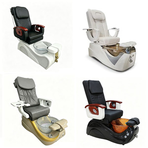 Rolling Massage Pedicure <b>Chair</b> <b>with</b> Manicure <b>Table</b> Nail Salon Furniture Set Spa Pedicure Station Cream Leather Winged Headrest - Product Image 6