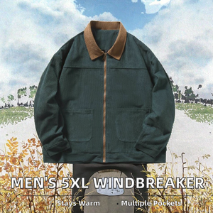 New <b>Men's</b> <b>Casual</b> Oversized Plus Size 5XL Autumn Warm Windbreaker Bomber <b>Jacket</b> with Zipper Outerwear - Product Image 2