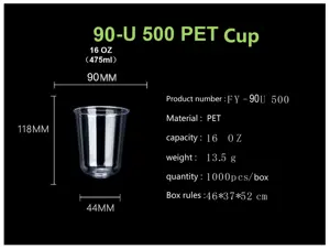 Индивидуальный логотип, 16 унций, 20 унций, 22 унции, 24 унции, прозрачная пузырчатая чайная U-образная одноразовая пластиковая чашка для домашних животных со вставной купольной крышкой