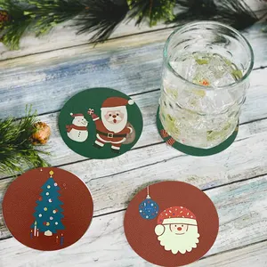 Рождественский стиль, печать на заказ, оптовая продажа, стол, чайный кофе, чашка для напитков, пустые подставки из искусственной кожи для питья