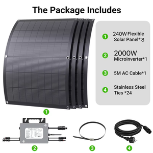 Sistema de Energía Solar Flexible Ultraeficiente de 240W con 8 <span class=keywords><strong>Paneles</strong></span> Fotovoltaicos, <span class=keywords><strong>Microinversor</strong></span> de 2kw para Hogar, WiFi, Conexión a Red, Balcón, Residencial - Product Image 1