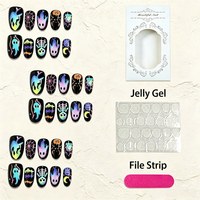 Faux ongles Halloween à presser, 30 pièces, motif fantôme, citrouille, araignée, noir pailleté arc-en-ciel, réutilisables pour cosplay, soins personnels, manucure DIY
