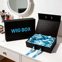 Boîte d'emballage rigide pour perruques et extensions capillaires à faible MOQ, boîte cadeau haut de gamme sur mesure avec insert en satin de soie