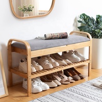 Étagère de rangement design pour couloir et salon, banc à chaussures en bambou avec coussin d'assise moelleux