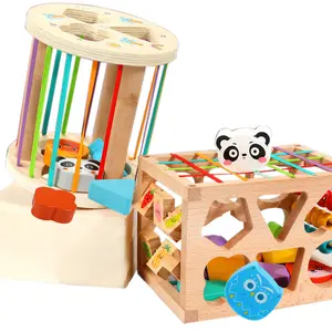 Commiki - Quebra-cabeça de madeira arco-íris para crianças, brinquedo multifuncional para bebês, forma de iluminação e cognição de cores, educação precoce