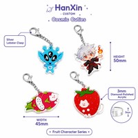 Porte-clés en acrylique personnalisés HanXin Boutique Cosmic Cuties, série Fruits et Aliens, vente en gros, fournisseur d'usine, en vrac