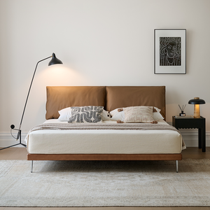 Cama doble minimalista moderna estilo medieval cama plataforma encerada al aceite marrón madera Retro Para el hogar muebles dormitorio principal uso - Product Image 3