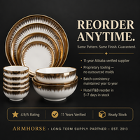 Service de table de luxe en porcelaine fine avec bordure dorée, assiettes haut de gamme pour mariage, collection Armhorse