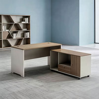 Bureau de travail moderne et simple avec armoire de rangement à roulettes et verrouillage, plateau épais E0, pour la maison ou l'entreprise, deux configurations de rangement au choix