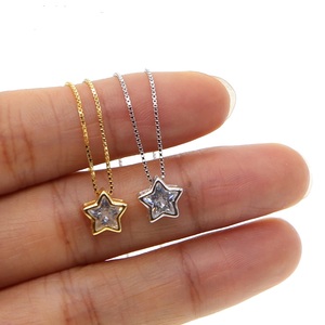 Italy <strong>Silver</strong> <strong>Chain</strong> <strong>Box</strong> Delicate <strong>Chain</strong> with Star Cubic Zirconia Cz Single Stone Star Pendant Necklace - Product Image 5