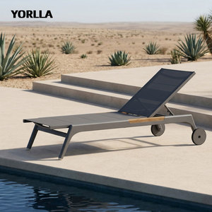 Lettino Prendisole di Lusso in Metallo Grigio Scuro, Resistente alle Intemperie, con Tessuto Sling, per Piscina e Spiaggia, Qualità Commerciale - Product Image 2