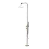 Robinet de colonne de jardin extérieur en acier inoxydable double finition brossée pommeau de douche de pluie vertical au sol pour sauna plage