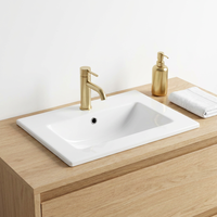 Lavabo de Baño Moderno de Cerámica Pulida con Borde Delgado, de un Solo Orificio, Fácil de Limpiar, Calidad de Hotel/Apartamento, con Anillo de Desbordamiento