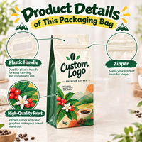 Sacs d'emballage pour café à fond plat avec logo personnalisé, fermeture éclair refermable, pochette anti-humidité avec valve de dégazage pour la promotion de la marque