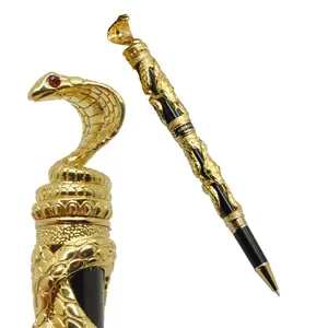 אלגנטי אוסף מזכרות מתנת יוקרה אלגנטי נחש עתיק rollerball עט זהב שחור קוברה 3D דפוס מתכת רולר עט