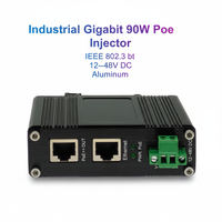 Injecteur PoE Industriel Gigabit 10/100/1000 Mbps 90W IEEE802.3bt en Alliage d'Aluminium Renforcé, Adaptateur Entrée 12-48V CC pour CCTV