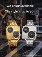 2026 YENİ BESTWIN 295 Erkek Kare Büyük Kadranlı Quartz Saat Çift Zaman Dilimi Altın Rengi Hediyelik Moda Kol Saati Toptan Satış
