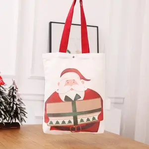 Tas Tote hadiah Natal Santa tas tangan hadiah belanja Natal besar tas totebag kanvas katun dengan kancing