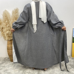 Abrigo Abaya de Color Sólido para Otoño e Invierno con Bolsillos Laterales, Chaqueta Gruesa y Cálida de Poliéster para Mujeres Musulmanas 1995 # - Product Image 6