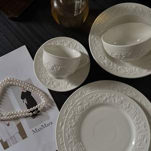 French medieval holiday romantic manor relief flower ceramic plates and <b>bowls</b>, <b>dessert</b> plates, Western soup plates and - Product Image 3