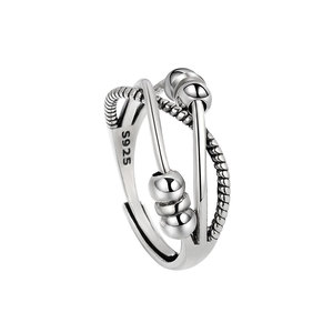 Vintage Three Layer Criss Cross Twisted Metal <b>Adjustable</b> <b>Rings</b> Copper White Gold Plated Beaded Rotating Anxiety Relief Jewelry - Product Image 5