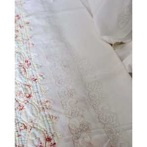 New Box Sicilian <b>White</b> Linen Double Bed <b>Sheet</b> Set 4pc King Size Fitted <b>Flat</b> Bed Cotton Quilt Cover Stitching Technique Plain - Product Image 3