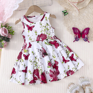 Robe coréenne sans manches pour filles, motif floral exquis, style décontracté élégant, tenue mignonne de petite princesse - Product Image 1