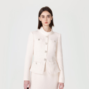 S ~ P Alta Qualità 2026 Nuovo <span class=keywords><strong>Abito</strong></span> Lungo Primaverile Bianco Avorio a Maniche Lunghe in <span class=keywords><strong>Tweed</strong></span> dal Temperamento Elegante per Donna - Product Image 1
