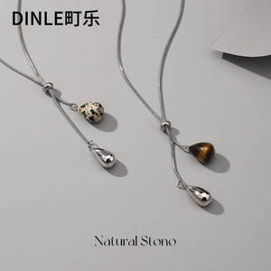 สร้อยคอ Dinle Teardrop Sweater Chain หินธรรมชาติ เงินทิเบต สร้อยคอผู้หญิง เครื่องประดับแฟชั่นลำลอง - Product Image 1
