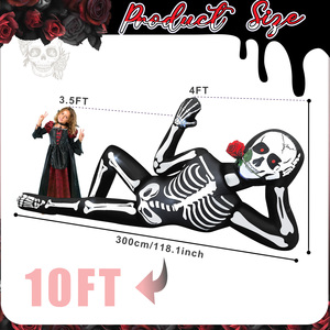 Squelette gonflable géant d'<span class=keywords><strong>Halloween</strong></span> avec yeux rouges lumineux et rose, fantôme effrayant allongé de 3 mètres pour la <span class=keywords><strong>décoration</strong></span> extérieure de jardin - Product Image 2
