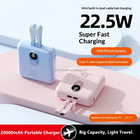 Mini chargeur portable 20000mAh PD 22.5W Charge rapide Câbles intégrés Affichage LED Léger Batterie externe de voyage