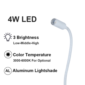 Khách sạn nhôm Spotlight linh hoạt cạnh giường ngủ mờ bàn đèn tường cảm ứng đọc ánh sáng EURO ổ cắm USB-C Sạc ánh sáng ban đêm - Product Image 3