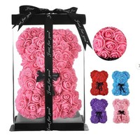 Hadiah beruang mawar bunga mawar Teddy Bear dengan kotak untuk wanita anak perempuan saya mencintaimu hadiah ulang tahun Hari Valentine buatan tangan