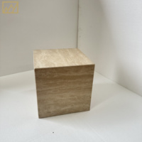 KINGS-WING Table basse en marbre Cube personnalisée Table d'appoint pour salon-Socle de table en travertin blanc crème