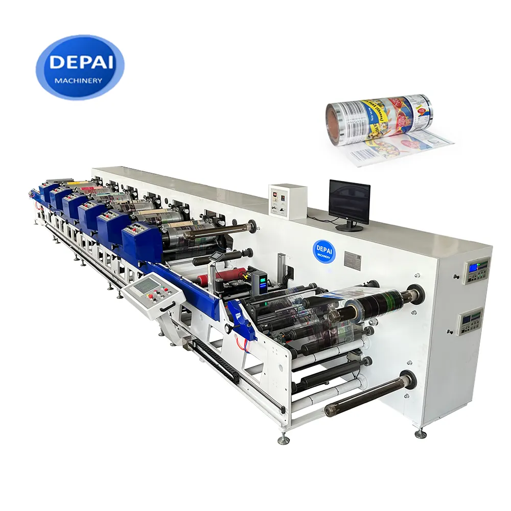 6 रंग संकीर्ण वेब सर्वो मोटर पेटल प्रकार फ्लेक्सोग्राफिक प्रिंटिंग मशीन