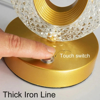 Veilleuse tactile à intensité variable en cristal pour chambre à coucher, salon, bureau, décoration intérieure, lampe de chevet LED USB, ambiance, table, application téléphonique contrôlée