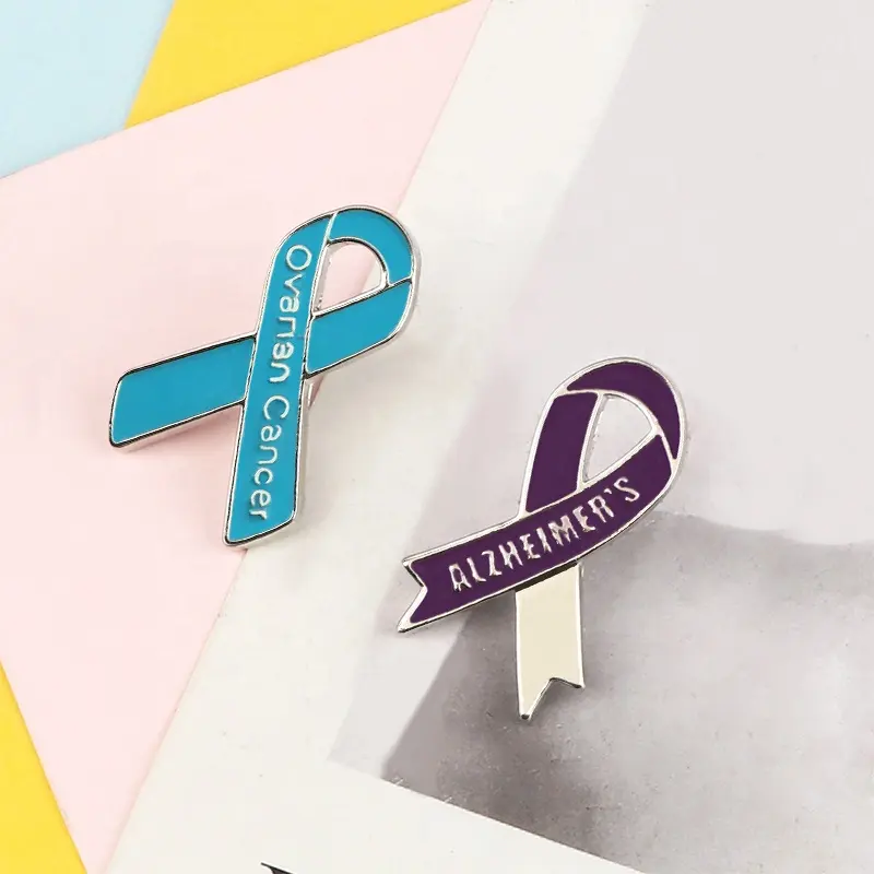 रिबन ब्रोच अल्जाइमर की डिम्बग्रंथि के कैंसर जागरूकता चैरिटी कपड़े बिल्ला प्रतीक पिन