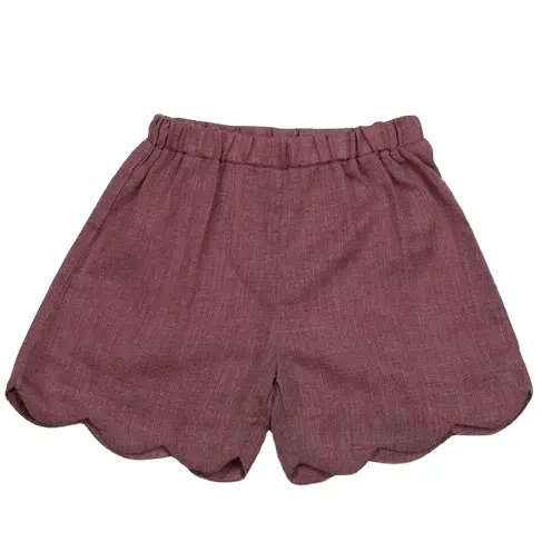 Pantaloncini per neonate in lino 100% color prugna con conchiglia