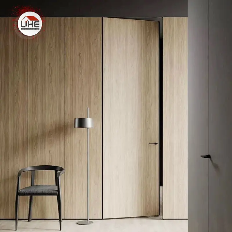 Eco puerta de aluminio de madera sin marco decorativo Interior con cerradura oculta Eco Puerta de habitación oculta