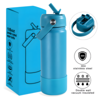 Bouteille d'eau isotherme en acier inoxydable de 18 oz personnalisable en gros avec poignée, couvercle à paille et anti-fuite, gobelet de voyage