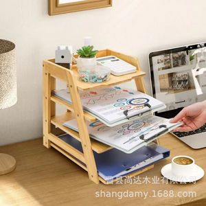 Wooden document management <b>shelf</b>, tiered paper tray, letter storage, <b>desktop</b> wooden storage rack - Product Image 4